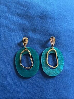 Gold & Teal Resin Drop Earrings - Women Jewelry